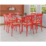 Conjunto de Mesa de Jantar com 8 Cadeiras e Tampo de Vidro Katrina Vermelho