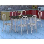Conjunto de Mesa Granada com 6 Cadeiras Madri Prata e Branco Floral Gr