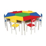 Conjunto de Mesa Sextavada com 6 Cadeiras School Colorida