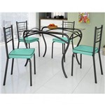 Conjunto de Mesa Tampo Vidro Lion com 4 Cadeiras Juliana Art Panta Preto/Verde Claro