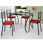 Conjunto de Mesa Tampo Vidro Lion com 4 Cadeiras Juliana Art Panta Preto/Vermelho