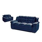 Conjunto de Sofá com Fibra no Assento e Encosto Granada 3 e 2 Lugares Tecido Suede Azul - Umaflex