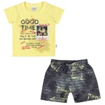 Conjunto Infantil 01 a 03 Anos Elian Camiseta e Bermuda The Ocean Is Where Amarelo