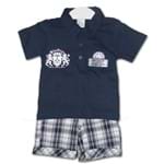 Conjunto Infantil Camisa Pólo Azul Marinho e Bermuda Xadrez M