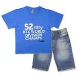 Conjunto Infantil Camiseta Azul 52 e Bermuda Jeans 4