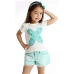 Conjunto Infantil Camiseta Borboleta e Short Estampado Verde Água 4