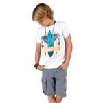 Conjunto Infantil Camiseta Branca Surf e Bermuda Jeans Listrada Azul e Branco Johnny Fox 6anos