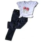 Conjunto Infantil Camiseta Chinelos com Brilho e Calça Legging Jeans Conjunto Calça Infantil 1 Ano