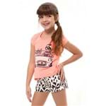 Conjunto Infantil Camiseta Coral Neon J'Adore e Short Animal Print 8t