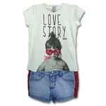 Conjunto Infantil Camiseta Love Story e Short Jeans Listra Vermelha 4