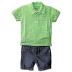 Conjunto Infantil Camiseta Pólo Verde Limão e Bermuda em Jeans 1