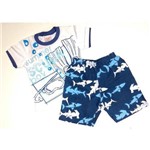 Conjunto Infantil Menino Masculino Kamylus 04597 Camiseta com Estampa e Bermuda de Tactel Estampada de Tubarão