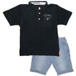 Conjunto Infantil Menino Polo Preta e Bermuda Jeans Claro Tam 4
