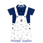 Conjunto Infantil Pupi Baby Camisa Polo Jardineira Azul