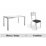 Conjunto Jantar Kappesberg- Base Reno C/Tampo Vidro 150cm+4 Cadeiras Portugal- Cromada- Preto