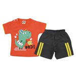 Conjunto Masculino Bebê Verão Camiseta Laranja e Bermuda Cinza Chumbo-M