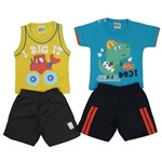 Conjunto Masculino Bebê Verão Kit com 2 Unidades Amarelo e Azul Turquesa-M
