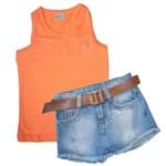 Conjunto Menina Regata Coral e Short Saia Jeans com Cinto 4t