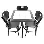 Conjunto Mesa de Azulejo Quadrada 60x60cm com 3 Cadeiras Azulejo Branco Preto - Tambo