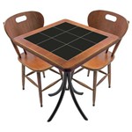 Conjunto Mesa de Azulejo Quadrada 60x60cm com 2 Cadeiras Azulejo Preto Imbuia - Tambo