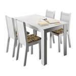 Conjunto Mesa de Jantar com 4 Cadeiras Branco-Floral Rosie Madesa
