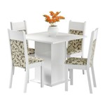Conjunto Mesa de Jantar com 4 Cadeiras em Courino Branco-Floral Malibu Madesa