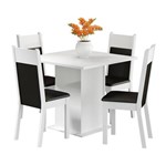 Conjunto Mesa de Jantar com 4 Cadeiras em Courino Branco-Preto Malibu Madesa