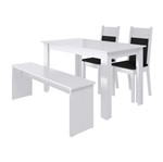 Conjunto Mesa de Jantar com Banco e 2 Cadeiras Branco-Preto Mara Madesa