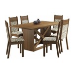 Conjunto Mesa de Jantar e 6 Cadeiras Estofadas Rustic-Floral Catia Madesa