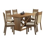 Conjunto Mesa de Jantar e 6 Cadeiras Estofadas Rustic-Pérola Catia Madesa