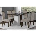 Conjunto Mesa de Jantar Suprema com 6 Cadeiras Elegance Cq Tampo de Vidro 160X90cm - Rústico/Suede P