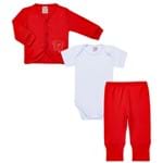 Conjunto Pagão para Bebê Vermelho : Casaquinho + Body Curto + Calça - Pingo Lelê