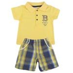 Conjunto Polo e Shorts Xadrez - Amarelo e Azul - Baby Fashion-1ano