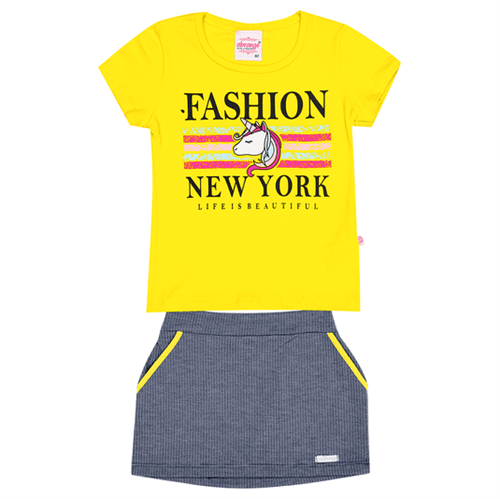 Conjunto Primeiros Passos Abrange Fashion New York Amarelo e Azul Marinho 01