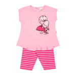 Conjunto Rosa/Listrado Pink - Bebê Menina -Cottonmeia Malha Conjunto Rosa - Bebê Menina - Cottonmeia Malha - Ref:33122-232-G