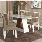 Conjunto Sala de Jantar Mesa Alana 4 Cadeiras Nicole Cimol Branco/Savana/Suede Marfim