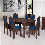Conjunto Sala de Jantar Mesa e 6 Cadeiras Imperial Art Panta Castanho Rústico/Azul