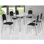 Conjunto Sala de Jantar Mesa Tampo de Vidro 6 Cadeiras Cris Premium Ciplafe Preto/Cromado