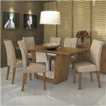 Conjunto Sala de Jantar Mesa Tampo MDF 180cm 6 Cadeiras Apogeu Móveis Lopas Rovere Soft/Rinzai