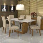 Conjunto Sala de Jantar Mesa Vidro Off White 6 Cadeiras Apogeu Móveis Lopas Rovere/Offwhite/Veludo