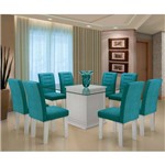 Conjunto Sala de Jantar Tp.vidro com 8 Cadeiras Vegas Branco/turquesa - Dobuê