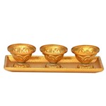 Conjunto 3 Vasos com Bandeja de Metal 7cm Dourado Espressione