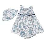 Conjunto Vestido com Calcinha e Chapéu Flores - Azul - Baby Fashion-4 Anos