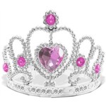Coroa Princesas Super Luxo Prateado com Pedras Rosas