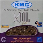Corrente Kmc Dourada X10l Gold Link Semi Vazado 10v Super Light