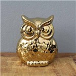Coruja Decorativa em Cerâmica - 14x12 Cm - Cor Dourada - 40526