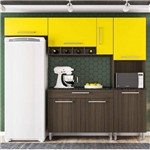 Cozinha Compacta Balcão com Tampo 3 Peças Luna Poliman Móveis Amêndoa/Amarelo