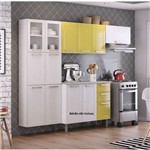 Cozinha Compacta 3 Peças Sem Balcão 2 Portas em Vidro Lara Class Itatiaia Branco/Amarelo