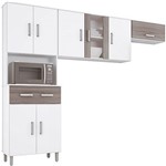 Cozinha Compacta Poliman Móveis Vitória Branco/Grafite 3 Peças: Paneleiro, Aéreo e Armário Geladeira