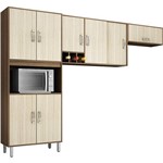 Cozinha Compacta Poliman Munique 3 Peças: Paneleiro Duplo, Armário Triplo e Armário Geladeira - Amêndoa/Rovele